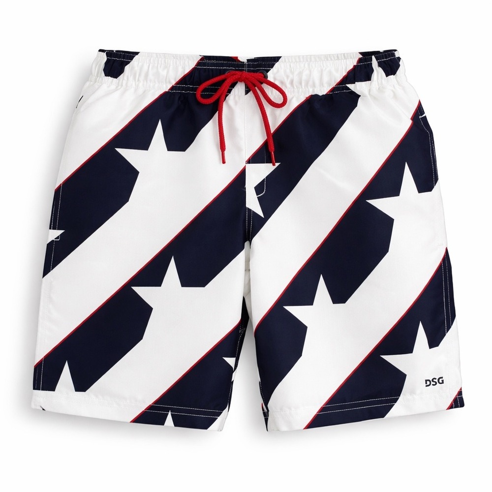 DSG Boys Rec Short Pure White Bold Star Patriotic Athletic Shorts Lg 14-16 NEW